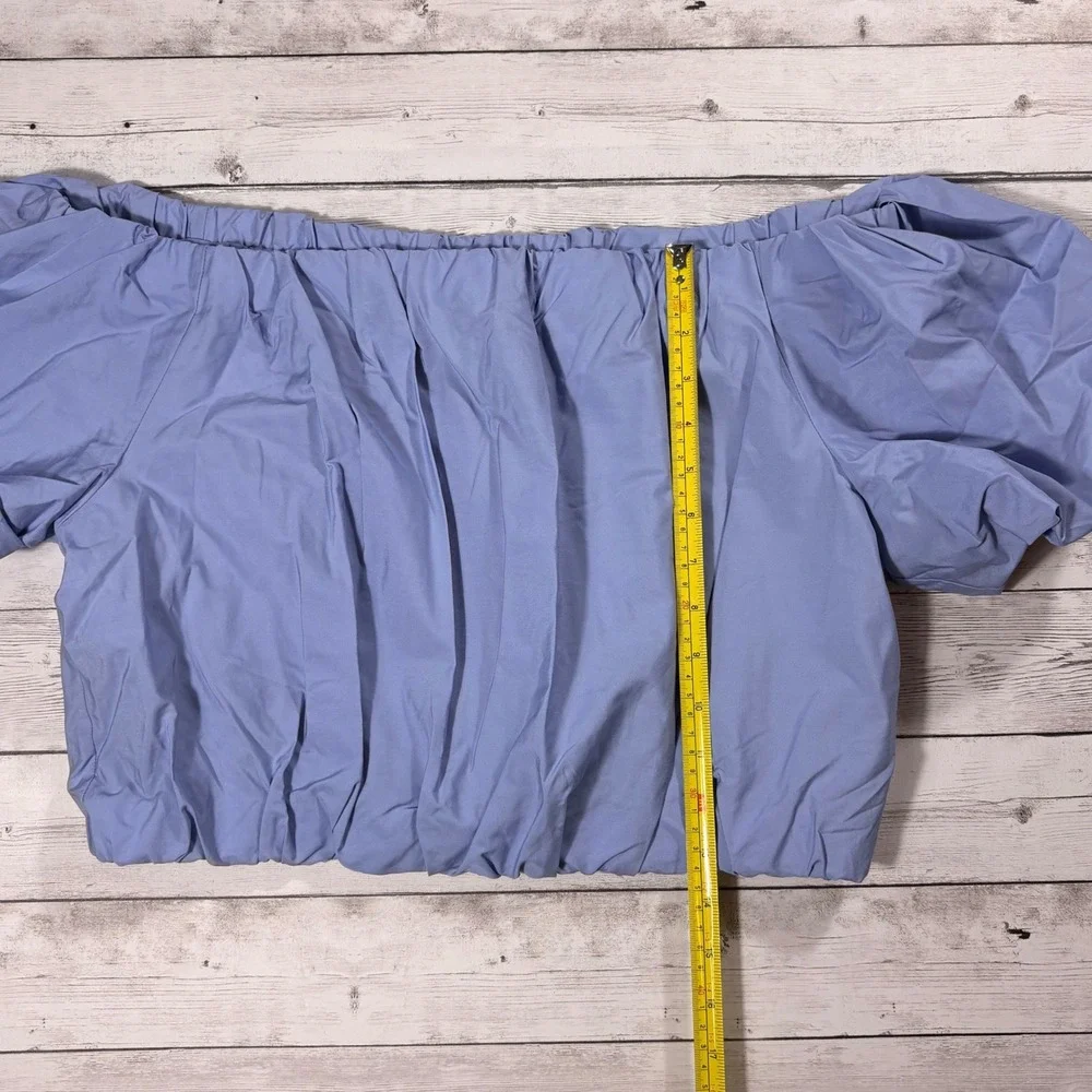 Banana Republic Blue Off The Shoulder Puff Sleeve Crop Top 701943-00-1 L